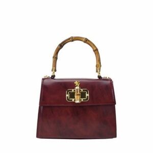 Elegant Burgundy Satchel with Bamboo Handle